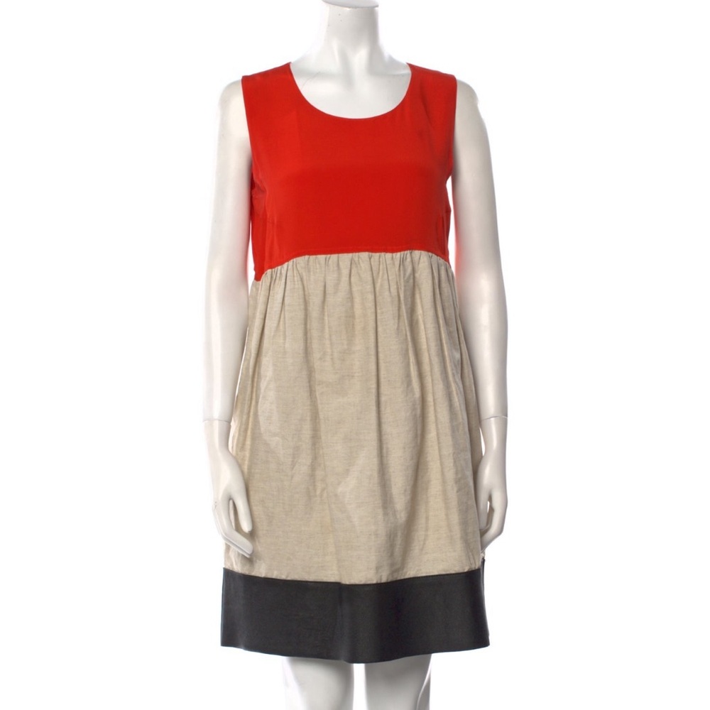 Designer Celine phoebe Red and Beige Sleeveless Dress US 4-6, S, FR 40